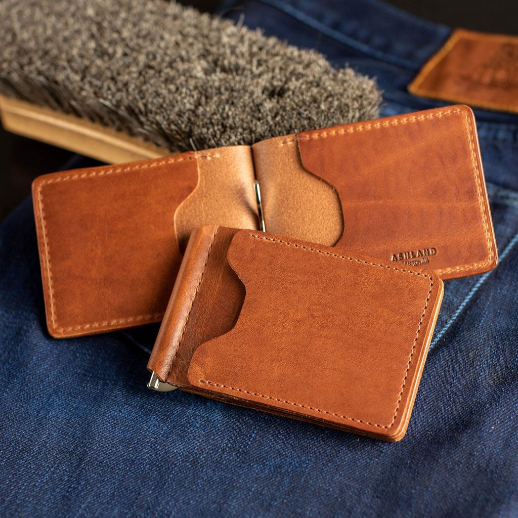 Leather money clip wallet