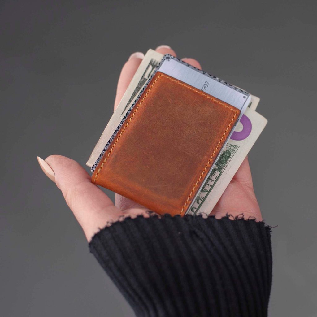 Leather money clip wallet